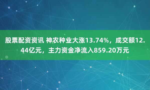股票配资资讯 神农种业大涨13.74%，成交额12.44亿元，主力资金净流入859.20万元